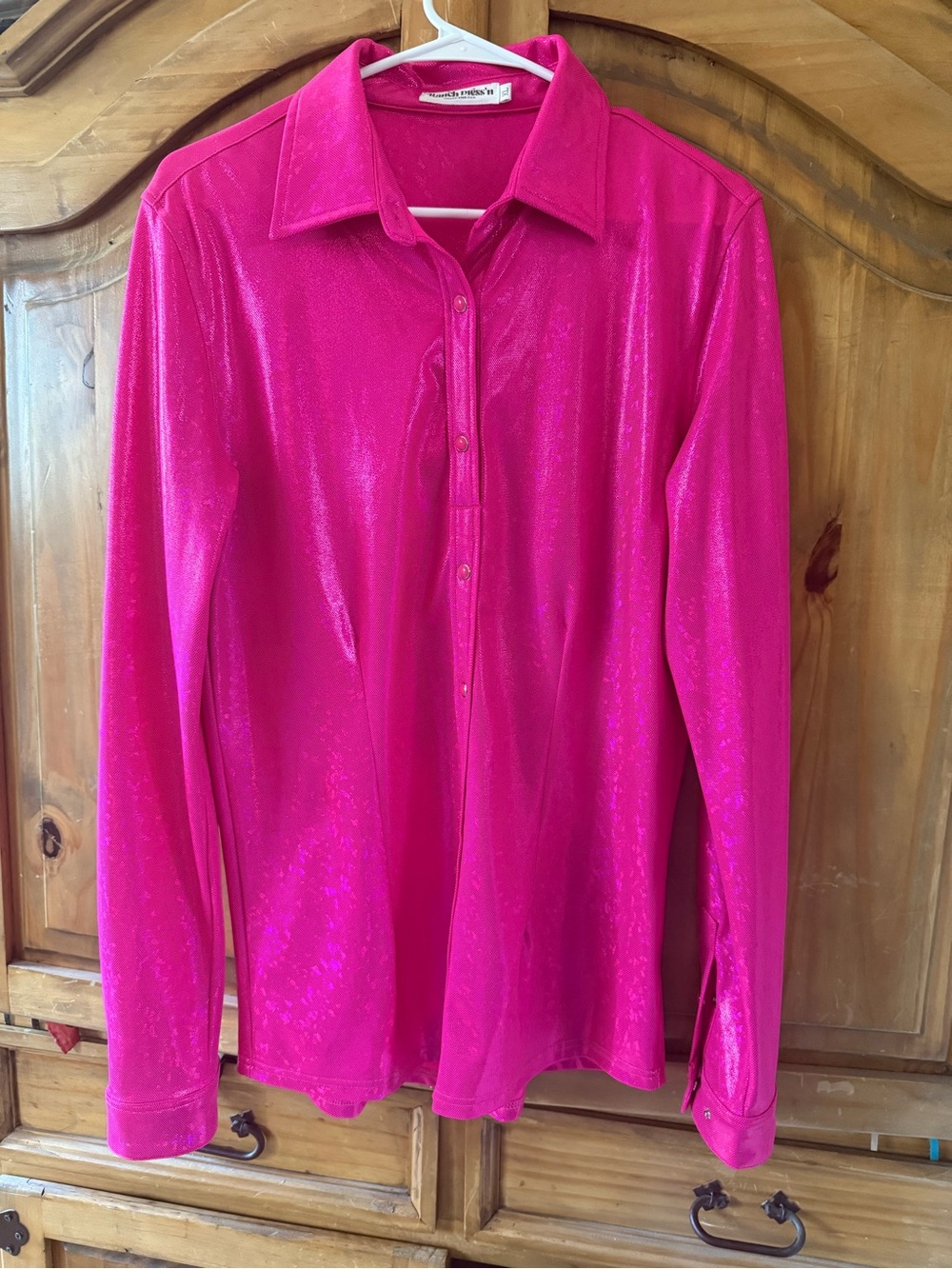 Ranch Dress’n Rodeo Shirt Hot Pink Shimmery Button-Up Top